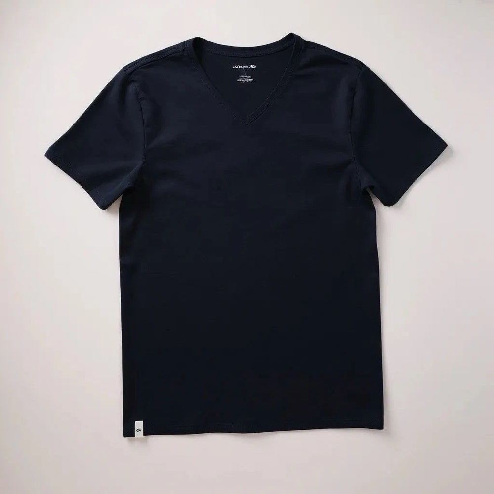 Lacoste Men’s V-Neck Cotton Short Sleeve Undershirt S Navy Blue